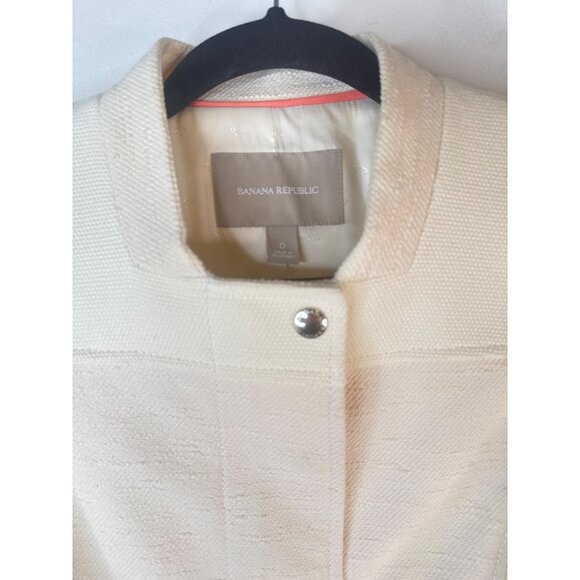 Banana Republic Size 0 Ivory Textured Cotton Blend Jacket Zipper Button Snaps - Picture 6 of 16
